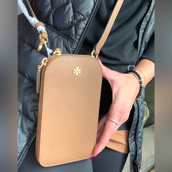 Authentic TORY BURCH leather saffiano dual zip phone cards crossbody - Picture 2 of 11